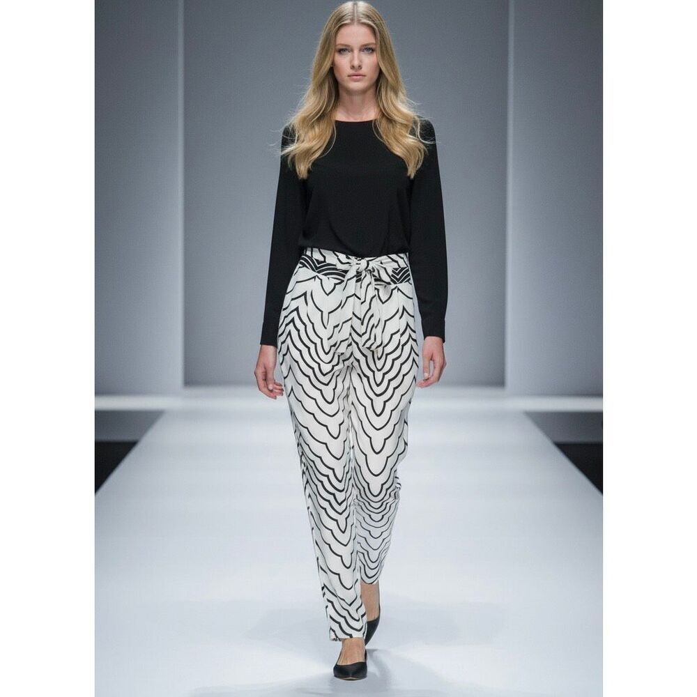 NEW Marc by Marc Jacobs Womens 0 Agave Nectar Cream Black Print Crepe Pants